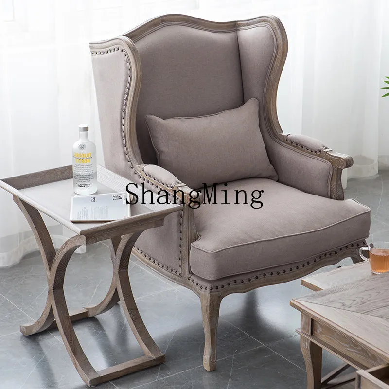 

FG Solid Wood Sofa Chair Single Sofa Linen Sofa Leisure Chair