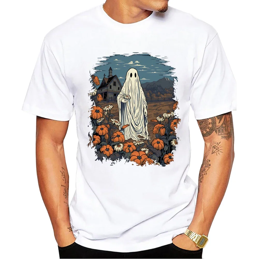 Vintage Holloween Face Streetwear Monster Faces Print Men's T-Shirt Men Clothing O-Neck Short Sleeve Male Skeleton Tops summer