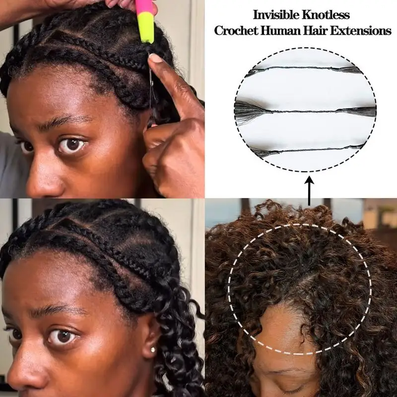 12A الأفرو غريب مجعد قبل فصل الكروشيه الشعر البشري غير مرئية Knotless سهلة التركيب ملحقات ريشة حلزونية صغيرة #3