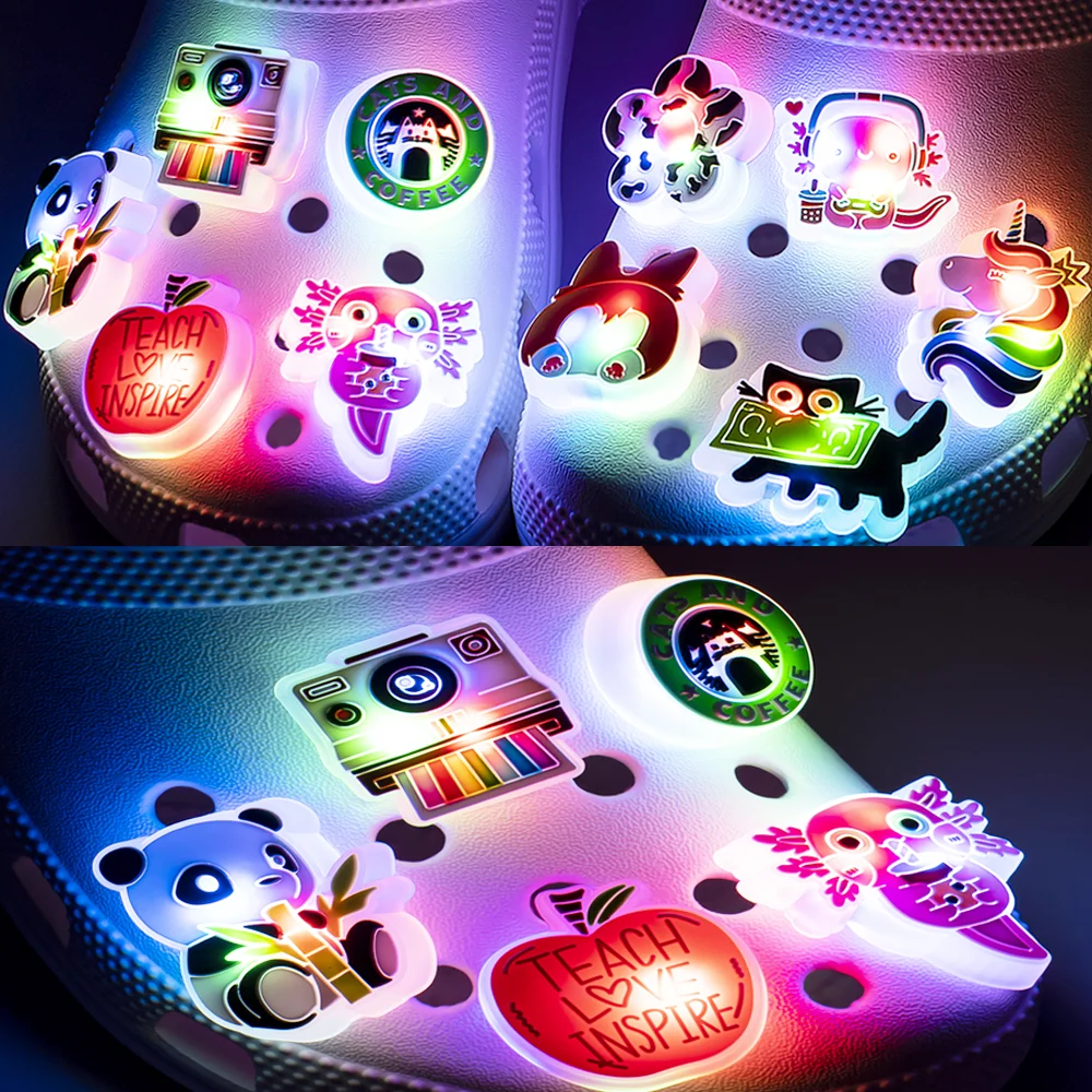 1/5PCS LED Shoes Charms Unicorn Accessories,Colorful Butterfly Panda Pin for Shoes,Heart Flower Sandals Clogs Buckle Decoration