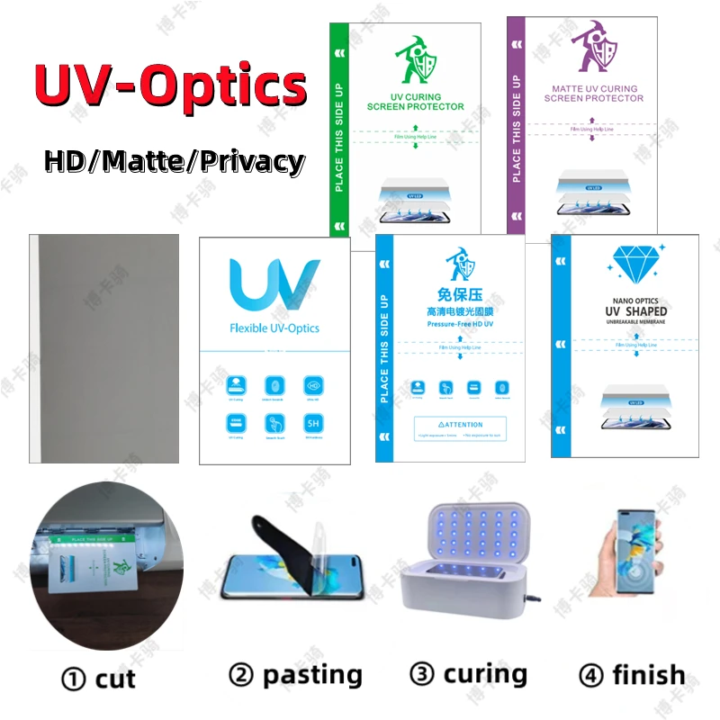 10-50PCS UV Fiber Glass Screen Protective Film Flexible Hydrogel Film UV Curable Film For Full Screen HD Anti-Shatter