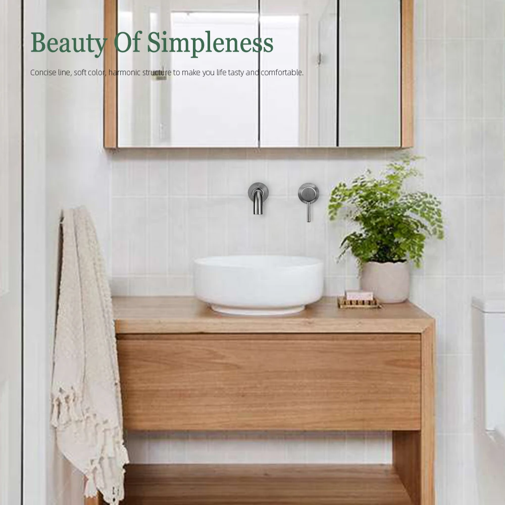 Imagem -03 - Torneira de Pia de Níquel Escovado Montado na Parede Smesiteli Bico de Rotação de 360 Graus Uma Alça Desvio do Banheiro Torneiras Misturadoras