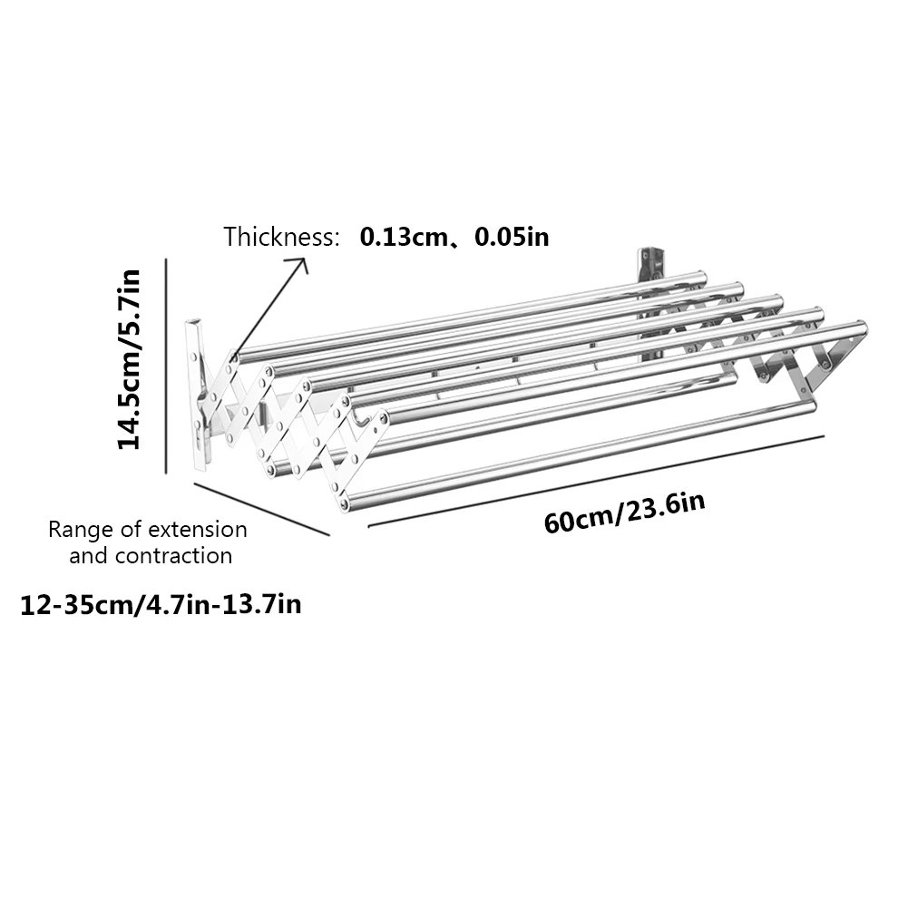 Wall Mounted Clothes Drying Rack Retractable Collapsible Clothing Hanger 7 Rods 5 Hooks Laundry Drying Rack for Bathroom