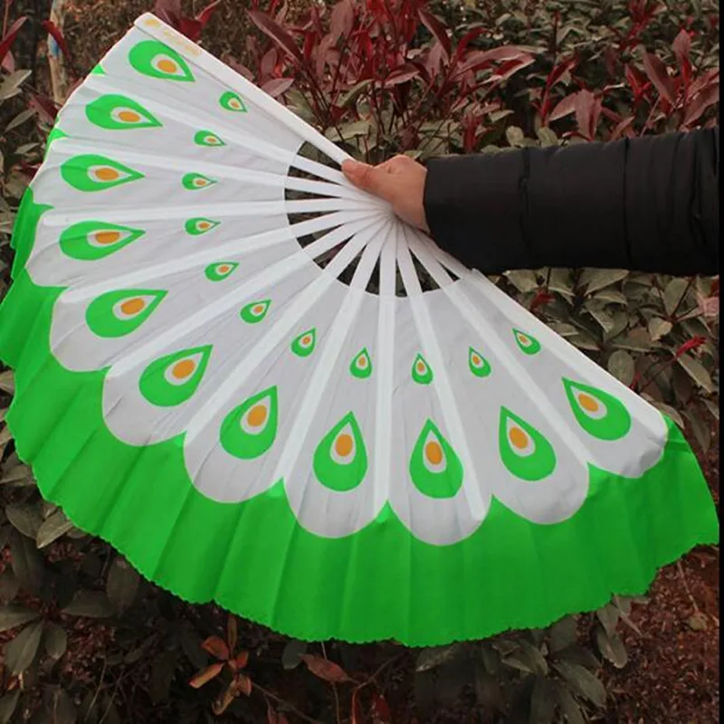 Wholesale Dai Dance Costume Accessory Mulan Peacock Fan Veil Plastic Handle 1 Pair=2pcs Royal Blue Yangko Square Dance Chinese