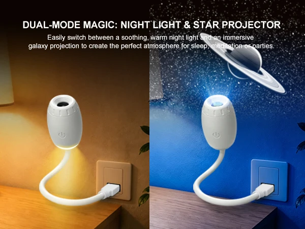 New 2 in 1 USB Projection Light Manual Focus Galaxy Projector Light Car Ambient Lamp Romantic Room Moon Saturn Star Night Lights