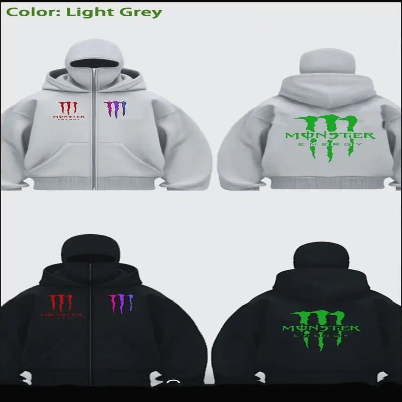 

2025Spring and Autumn New men's and women's autumn and winter monster energy sports zip-up hoodie bomber jacket