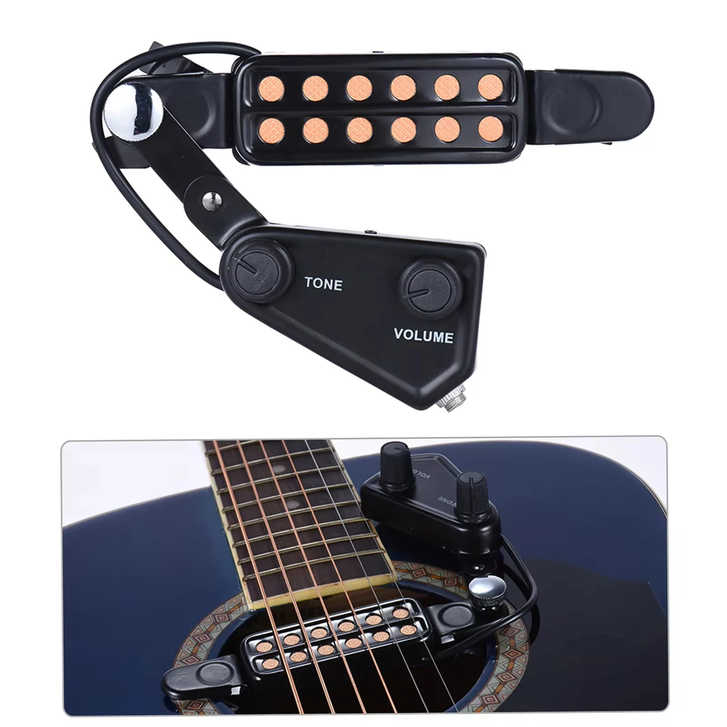 12 หลุมกีตาร์อะคูสติก Sound Hole Pickup Transducer พร้อม Tone Volume Controller สายสัญญาณเสียง