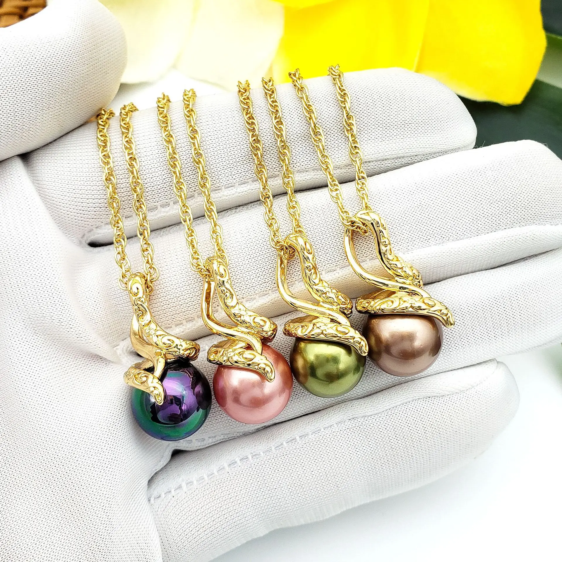 2022 New In Hawaiian Pearl Jewelry Sets Natural Blue Green Black 14k Gold Plated Boho Earrings Necklace