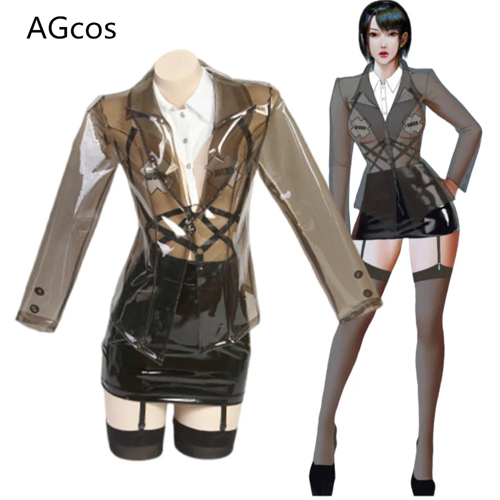 AGCOS Original Design OL Secret Assistant Cosplay Woman Skirt Secretary Lether Transparent Lingeris Sexy Cosplay