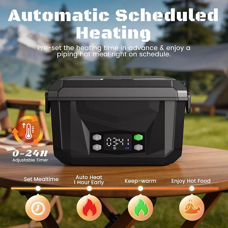 Portable lunch box, self-heating food warmer, outdoor
