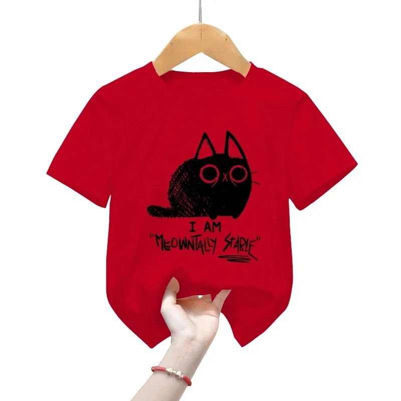 Meow Meow Stable Kids Cotton T-shirt Animal Black Cat Girl Boy T-shirt Cute Pet Cat Classic Kids T-shirt Cat Kids clothing