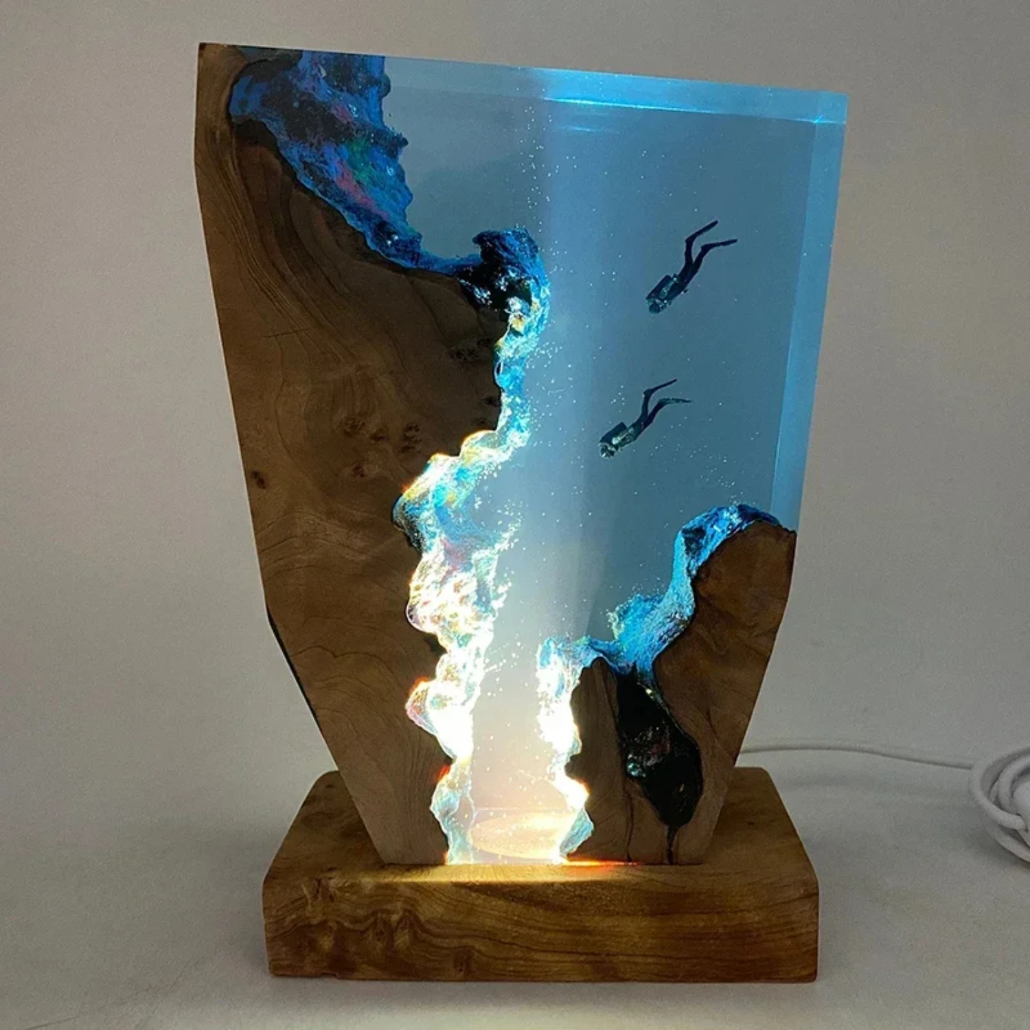 Luz de mesa de resina para decoração, Seabed World, Arte Criativa, Caverna de Mergulho, Tema de Exploração, Luz Noturna