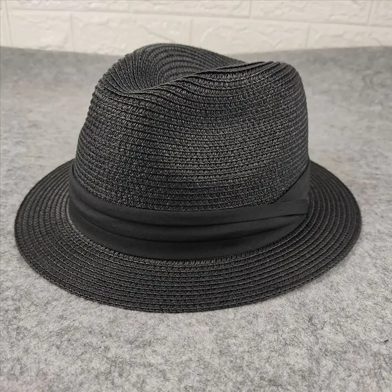 New Big Size Narrow Brim 4cm Sun Hats Summer Casual Classics Jazz Top Panama Women Men Fashion Beach Straw Hat with Black Ribbon - view 4