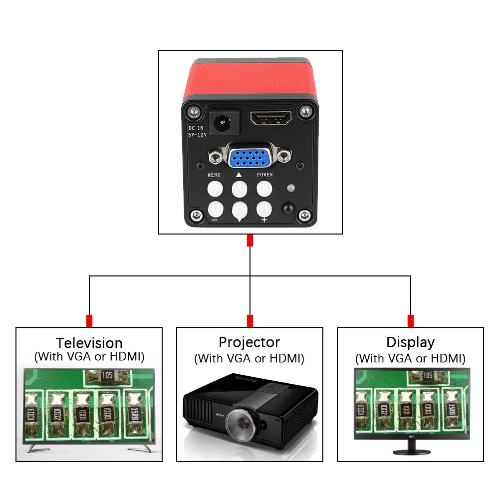 Imagem -03 - Zoom 150x Microscópio Industrial Full hd Câmera Ccd Porta Vga e Hdmi Suporte de Metal Ajustável Solda Pcb Reparação Telefônica