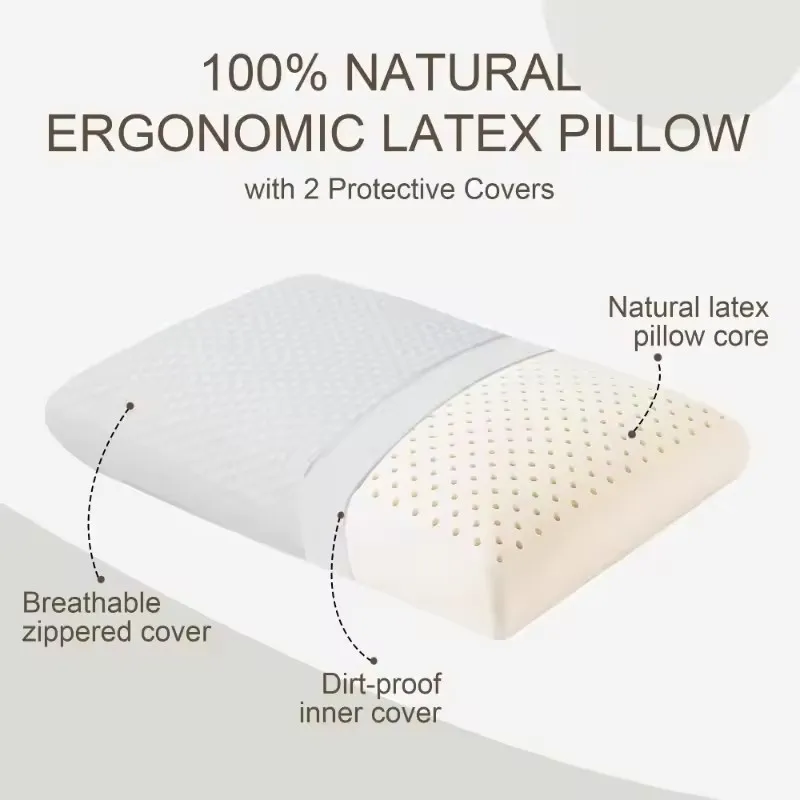 100% Natural Latex Pillow for Neck Pain Relieve Sleep Orthopedic Pillows Comfortable Breathable Cervical Health Care Pillow