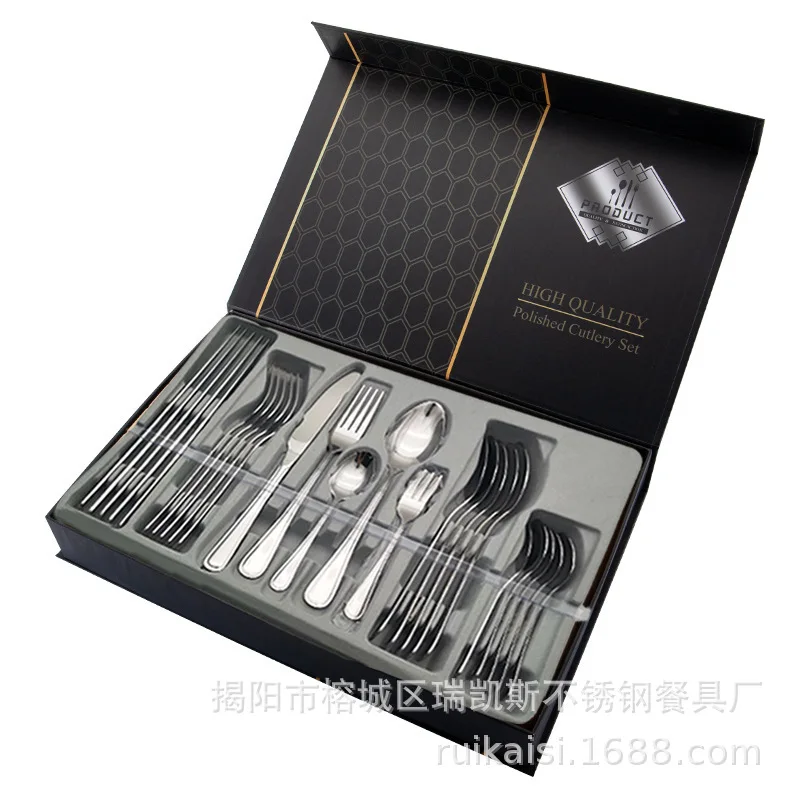 XL stainless steel tableware 30-piece set, double-line 1010 five-main-piece knife, fork and spoon gift box set.