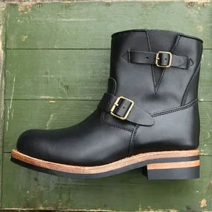 Goodyear-welted mão-forrado botas de engenheiro de couro engrossado americano vintage meados de barril motocicleta piloto botas de couro outono 8 principais vendas bota masculina engenheiro - №3
