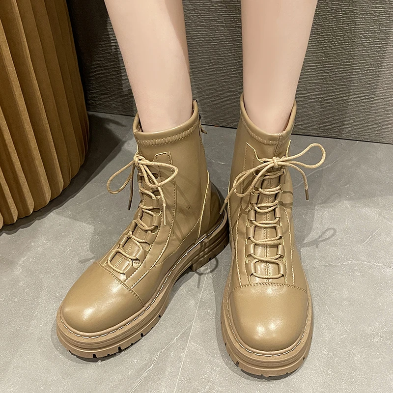 STRONGSHEN New Women Boots Winter raise Boots Women Leather Shoes Ankle Zapatos Hombre Waterproof Casual Lady Motorcycle Boots