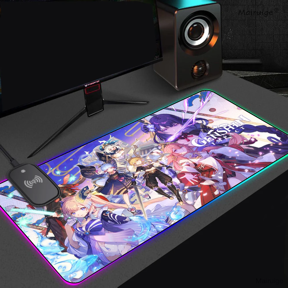 

Gamer Carpet RGB Wireless Charging Mouse Pad Genshin Impact Yae Miko Guuji Keyboard Cover Mouse Carpet Gaming Mats Laptop Mat