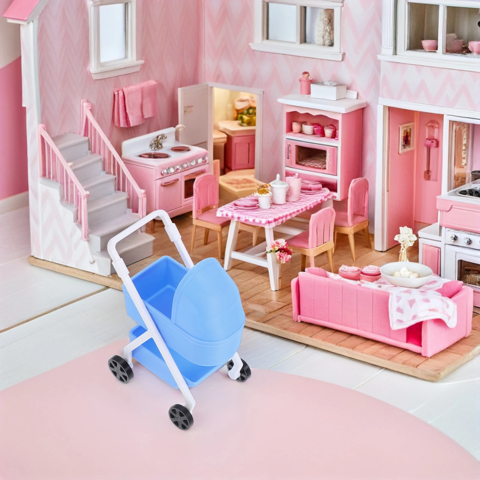 

1:12 Scale Mini Cradle Stroller Realistic Design No Assembly Required For Dollhouse Kids Pretend Play Dolly Pram Buggy Stroller