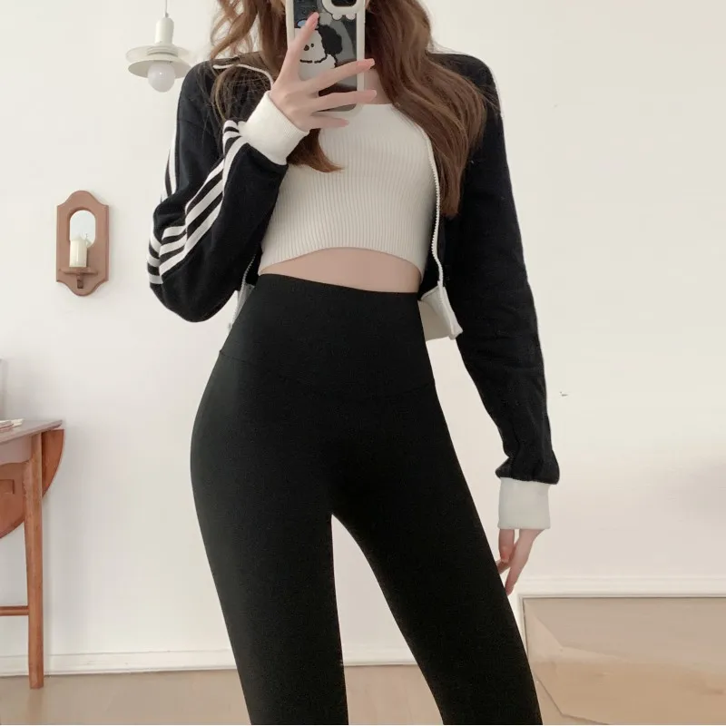 Autumn Winter Fashion Elastic Waist Solid Leggings Women's Clothing Casual Slim All-match Korean Bell-bottoms Youth Chic Pants