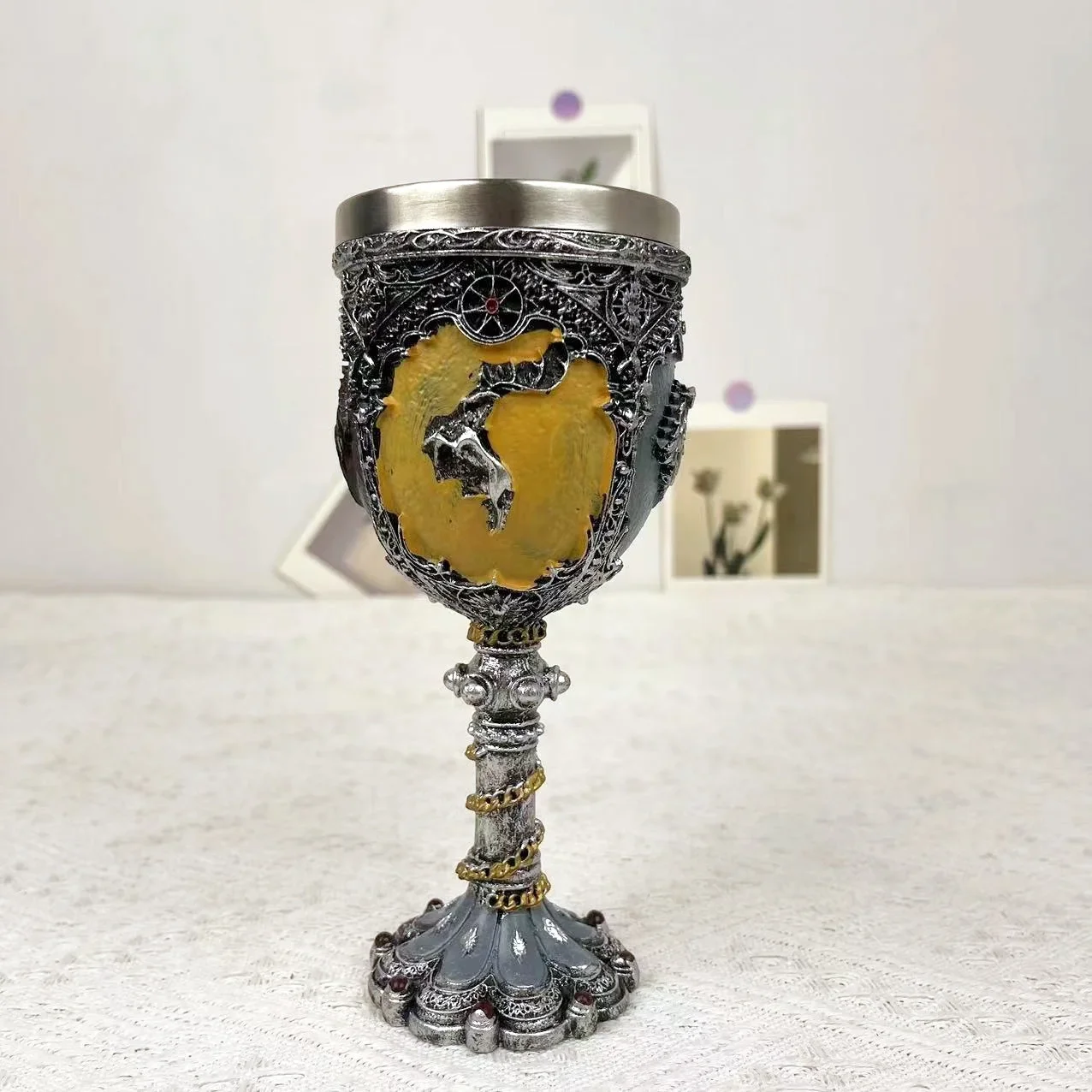 Movie and TV merchandise with ice and fire song, stainless steel high footed cup, creative bar drink, juice cup, home decoration