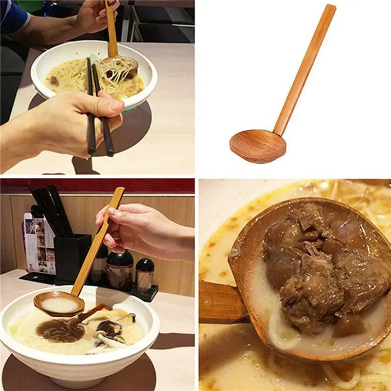 THIVN-Japanese 8.5 Inch Ramen Handcrafted Wooden Soup Spoon Wooden Utensils Set For Kitchen, Wooden Hot Pot Spoon 50 Pcs