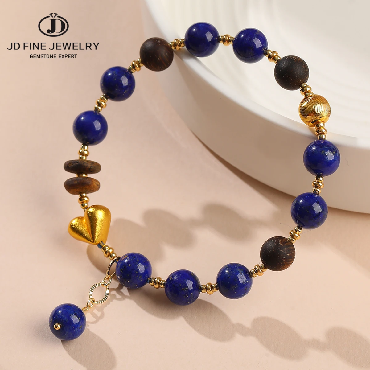 

JD Natural Afghan Lapis Lazuli 3D Heart Bracelets Deep Blue Gemstone with Natural Veining for Women Elegant Accessory Gifting