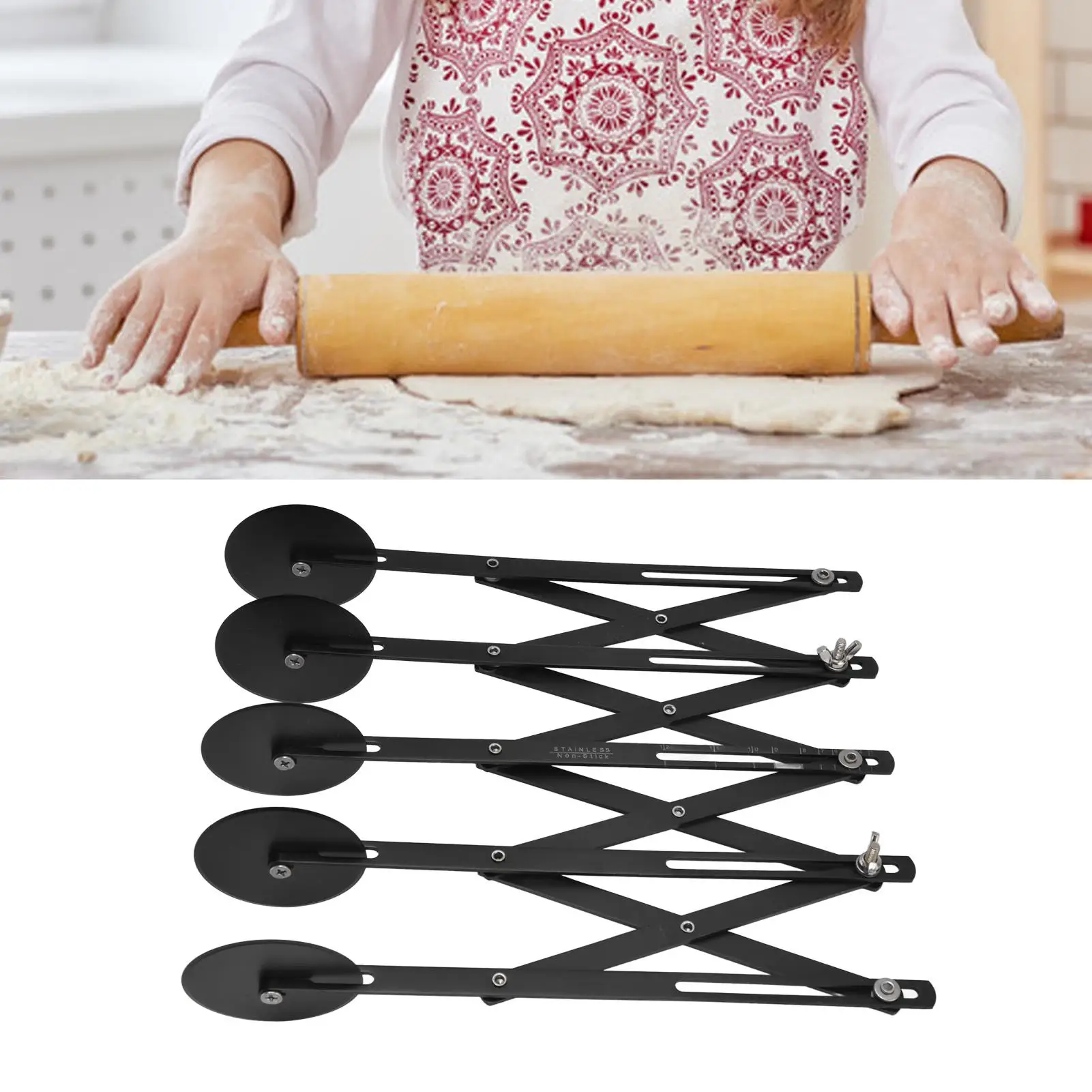 Adjustable Multi-Wheel Dough Cutter & Divider - Stainless Steel Pasta, for pizza & Biscuit Slicing Tool