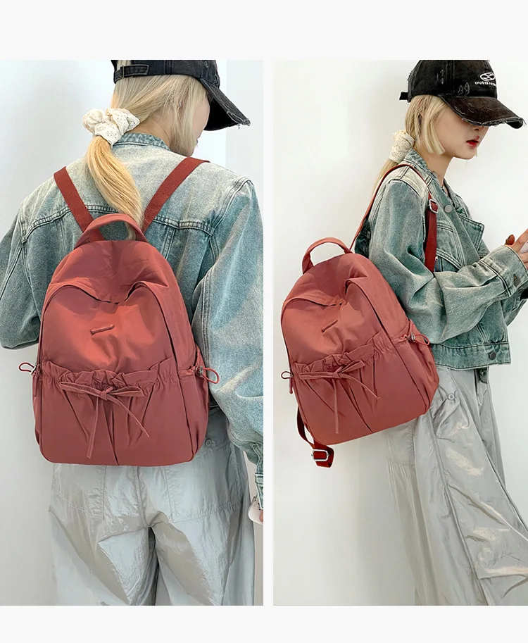 

Женский легкий рюкзак с бантом на шнурке, простой нейлоновый водонепроницаемый дорожный небольшой рюкзак