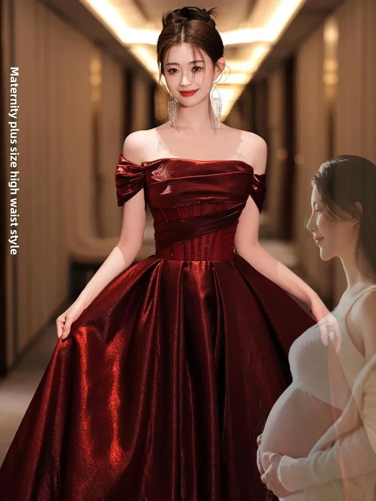 

Красное вечернее платье на одно плечо для беременных женщин, с завышенной талией, А-силуэт, для церемоний, больших размеров