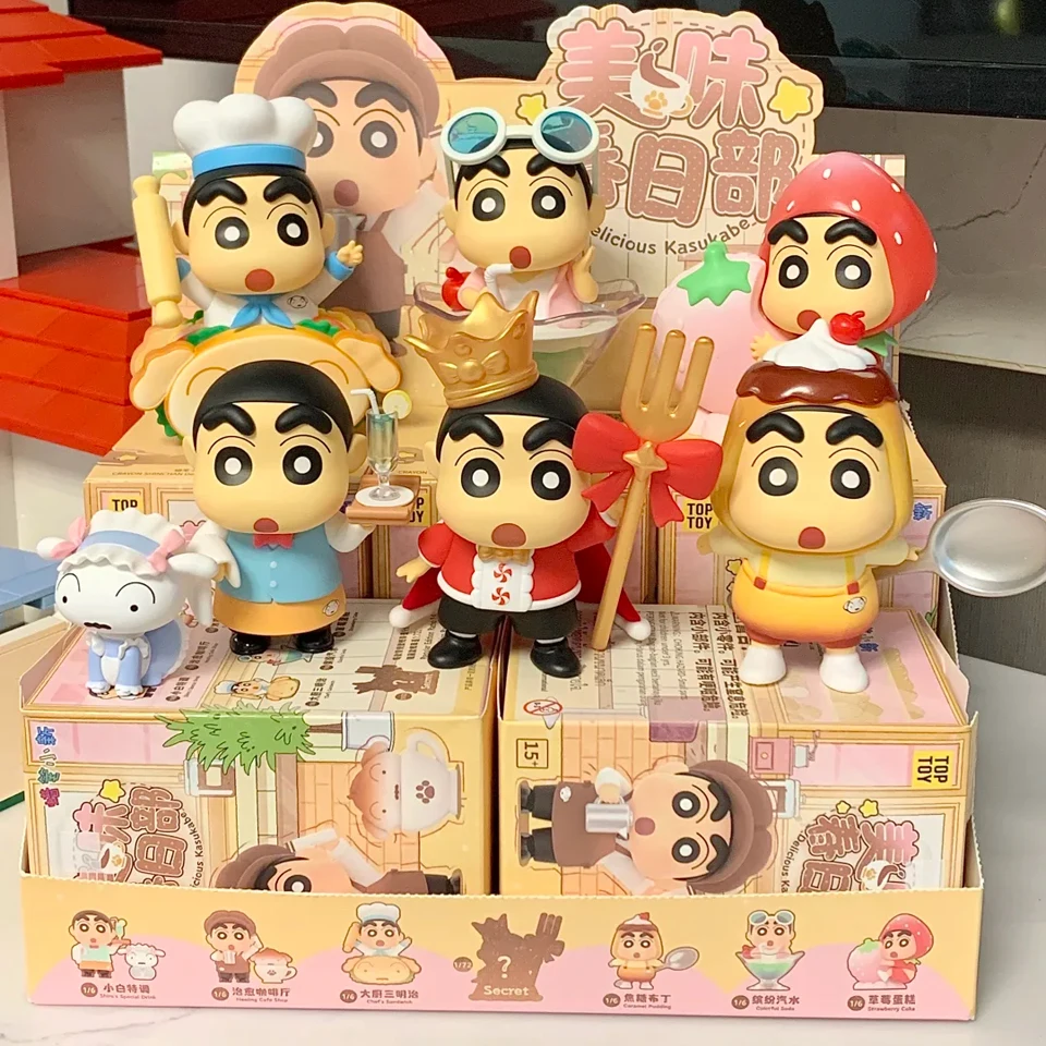 Nuevo crayón genuino Shin-chan delicioso serie Kasukabe caja ciega Linda figura de Anime de dibujos animados caja misteriosa regalos de cumpleaños para niños