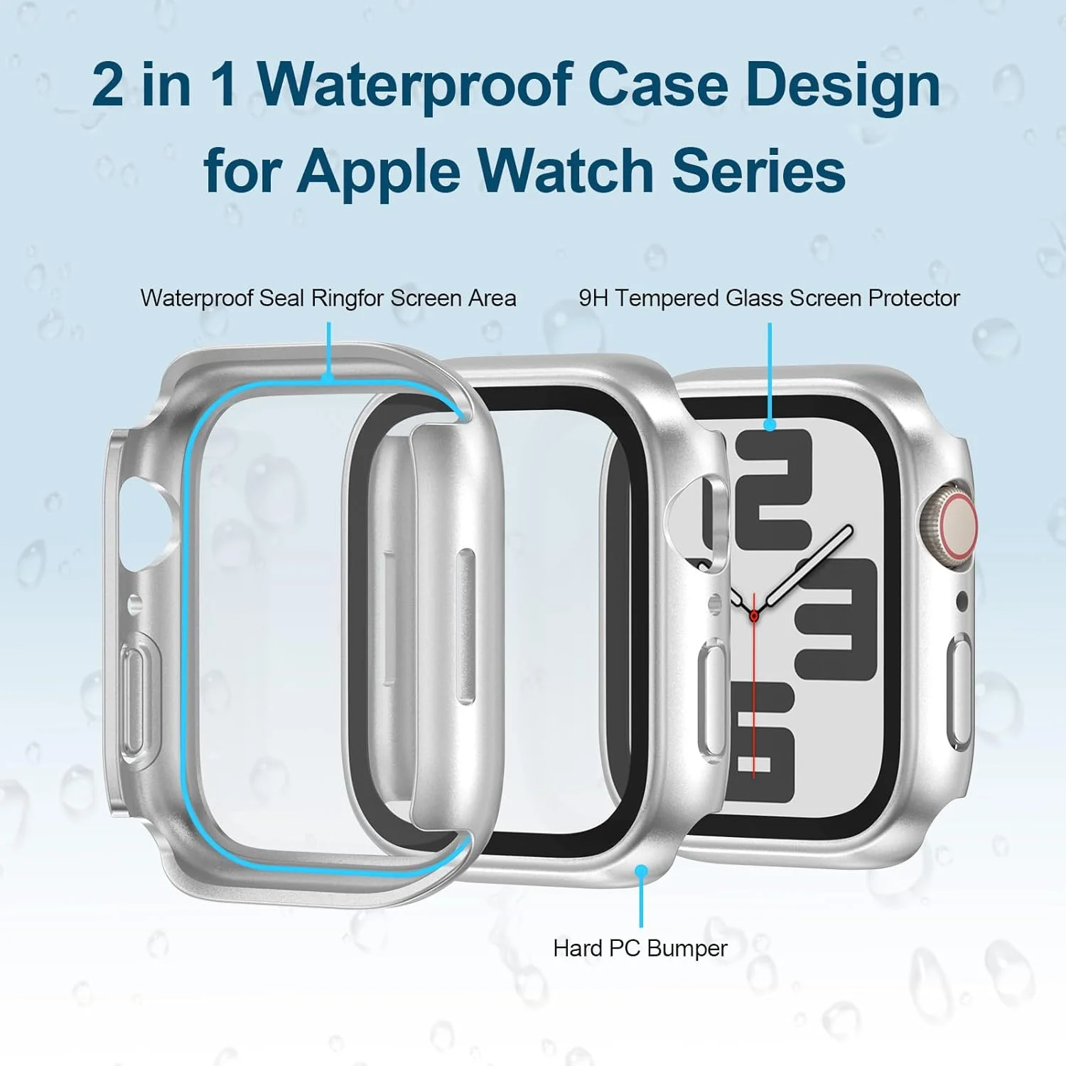 Matte Waterproof Watch Case for Apple Watch Series 11 10 9 8 7 6 5 4 SE, 40/41/42/44/45/46mm With Tempered Glass Protective Film