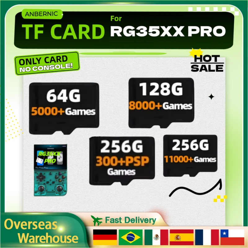 Для ANBERNIC RG35XX PRO карта памяти ретро портативная игровая консоль предварительно загруженная TF-карта универсальная 256G 300 + PSP игры 11000 + игры подарки