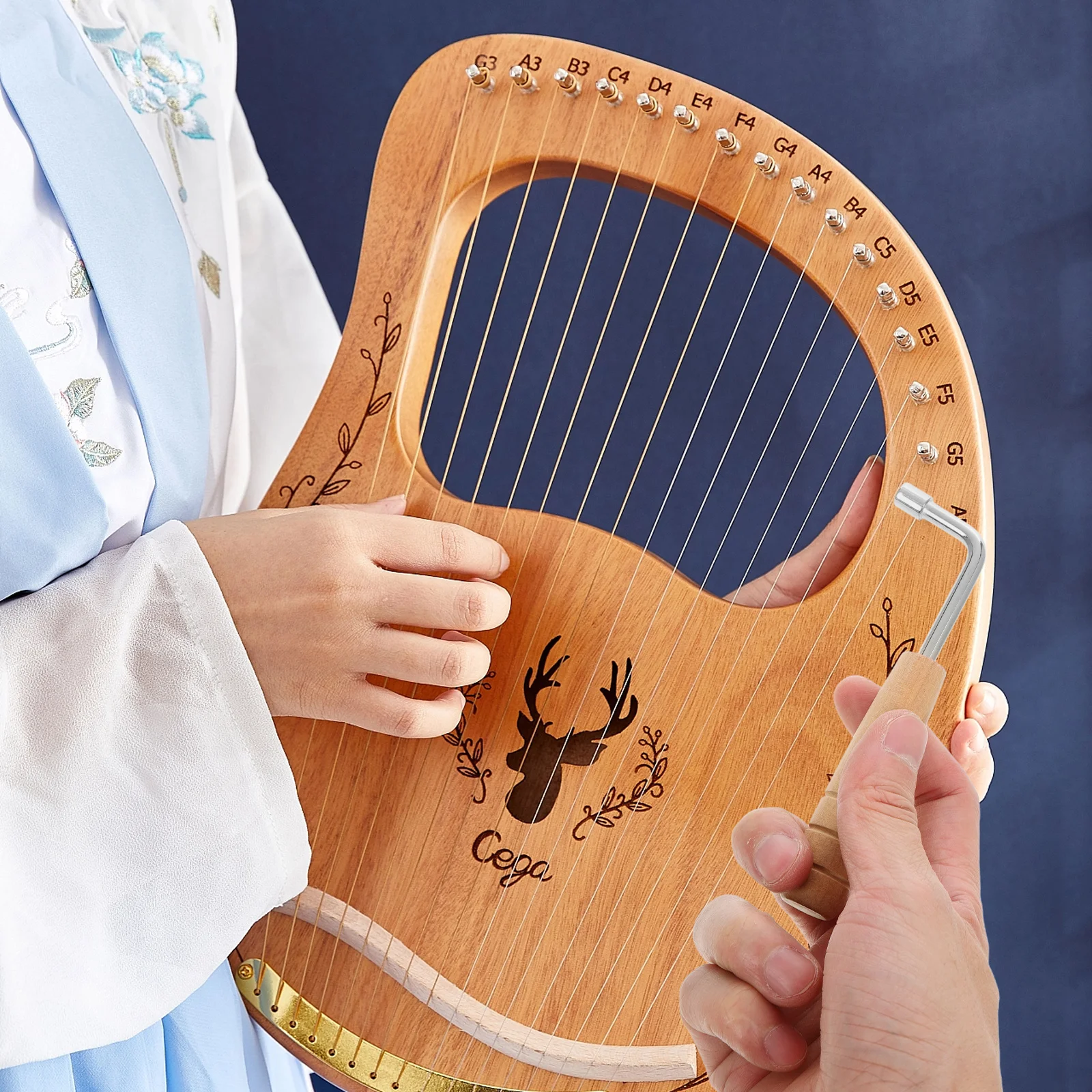 

Lyre Inner Four-Corner Tuning Wrench Portable with Wooden Handle Efficient Adjustment Tool for Harp String Instruments