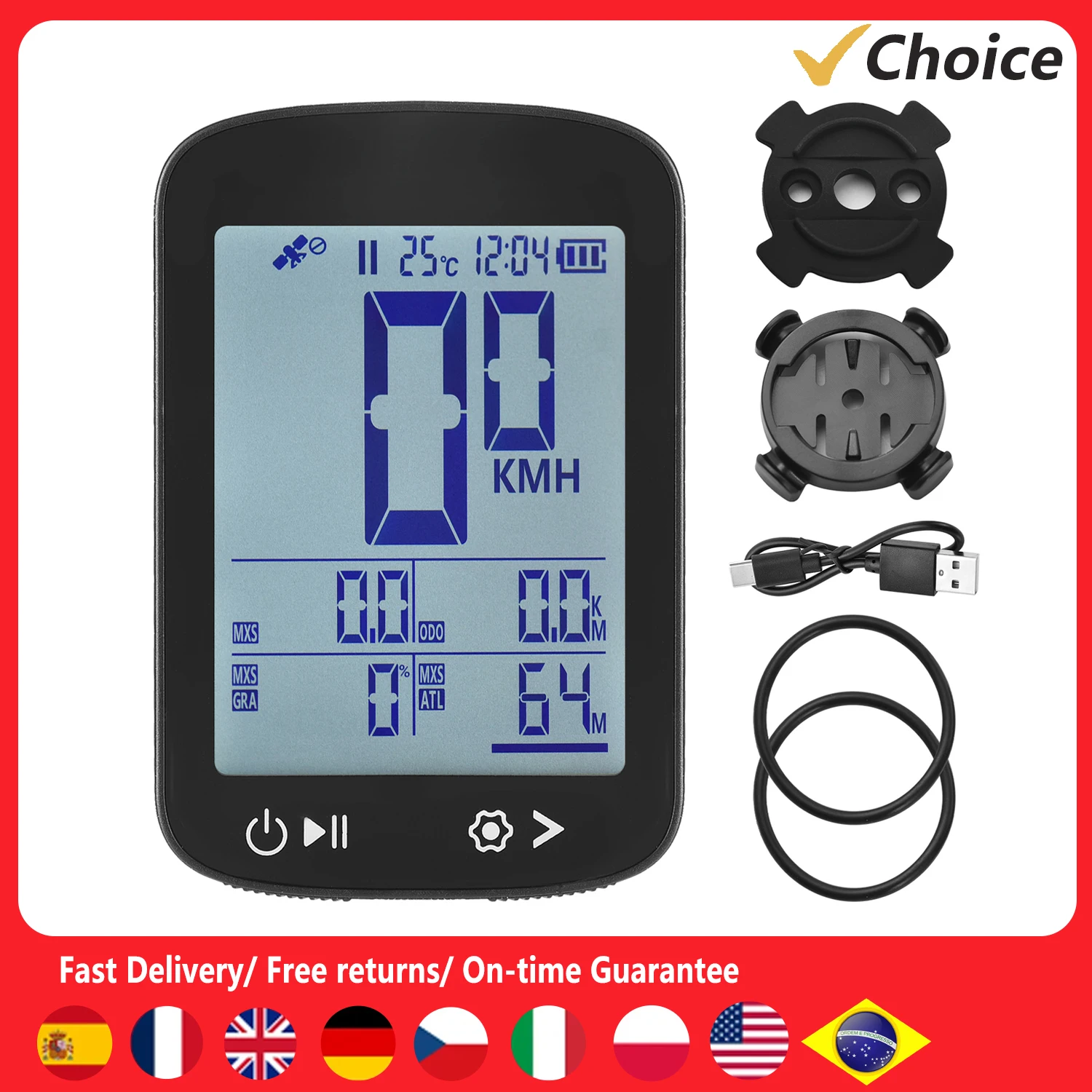 GPS Bike Computer Wireless Bike Speedometer High Clear Display 5 Star Positioning GPS BeiDou GLONASS Galileo Rechargeable Bike