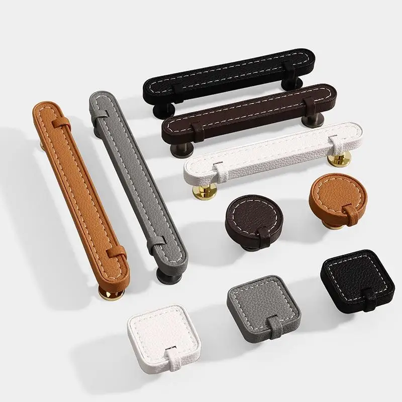 New! Zinc Alloy Leather Handle Shoe Cabinet Knobs And Handles Kitchen Cupboard Door Pulls Drawer Knobs Furniture Handle Hardware