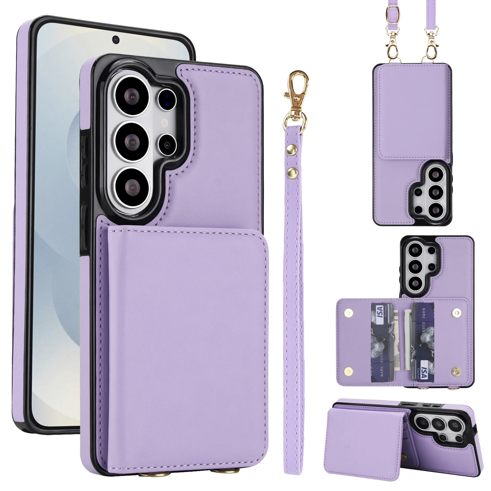Crossbody Cards Wallet Leather Phone Case For Samsung Galaxy S26 S25 S24 S23 S22 S21 Ultra Plus Shockproof Protection Back Cover
