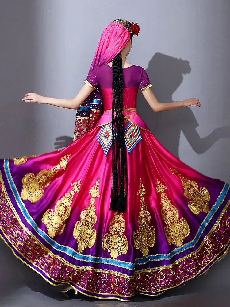 Trajes de danza de Xinjiang para mujer, estilo indio uigur, falda de prueba de arte de danza del vientre para chica india, conjunto de dos piezas