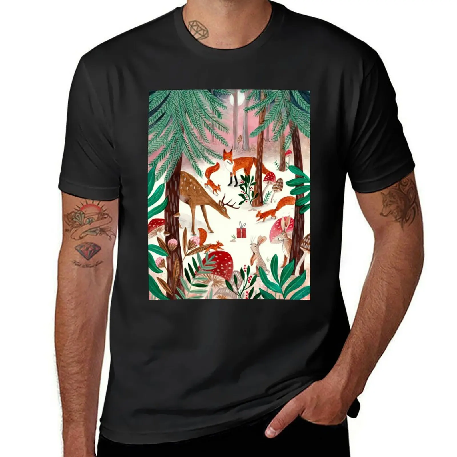 

Whimsical woodland animals forest in the snow T-Shirt animal prinfor boys plain mens tall t shirts