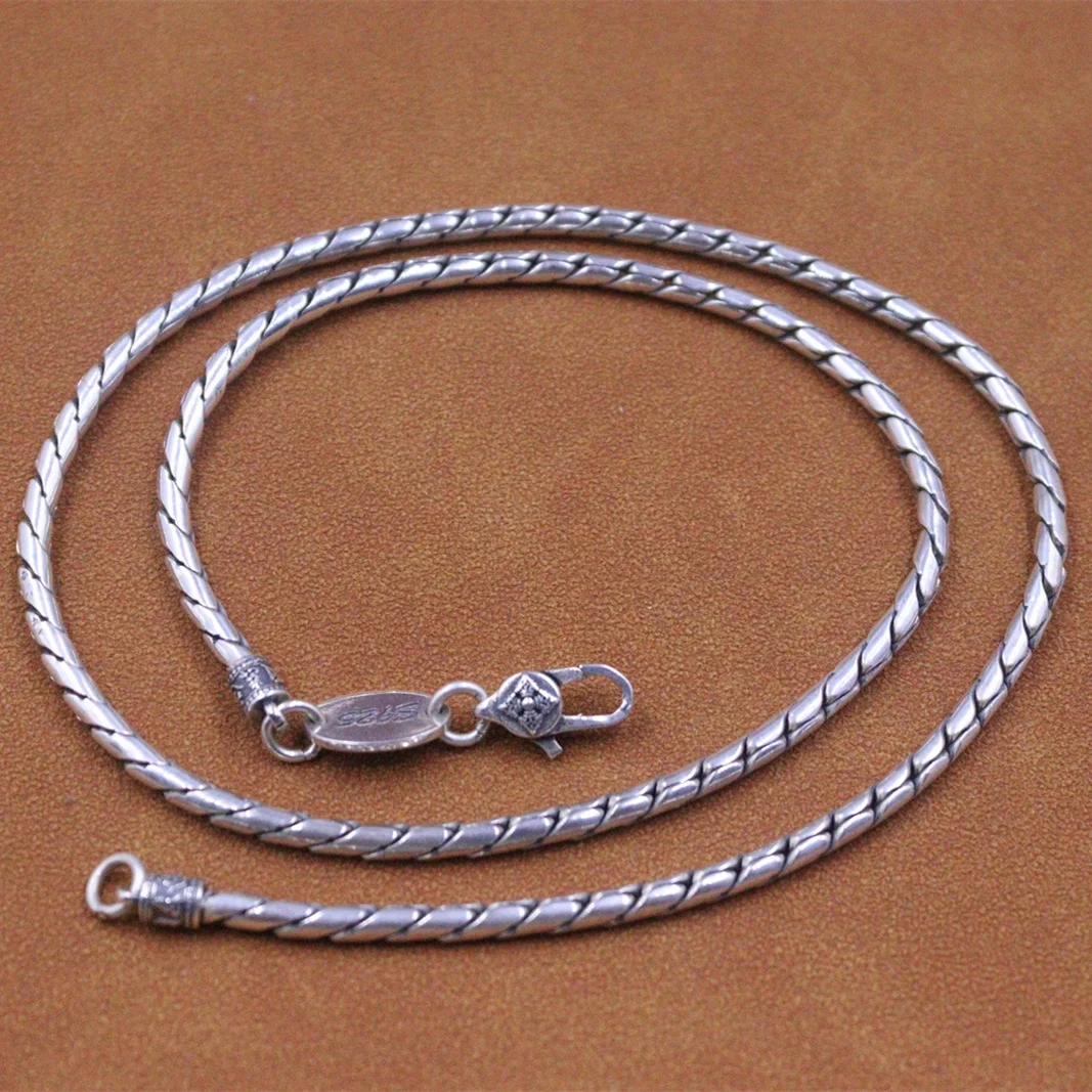 Real S925 Sterling Silver Necklace Women Men 3mmW Round Snake Link Chain 20inch 32-34g