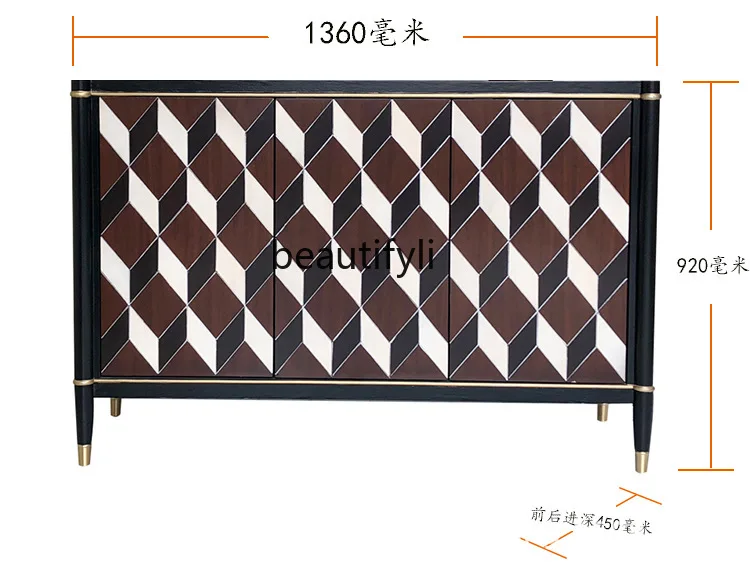 All solid wood three-door shoe cabinet entrance, Nordic decorative cabinet light luxury living room, dining side cabinet