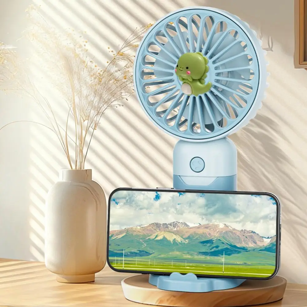 

Cartoon Animal Handheld Fan 3 Speed Adjustable USB Rechargeable Summer Cooling Fan with Phone Holder Portable Travel Desk Fan