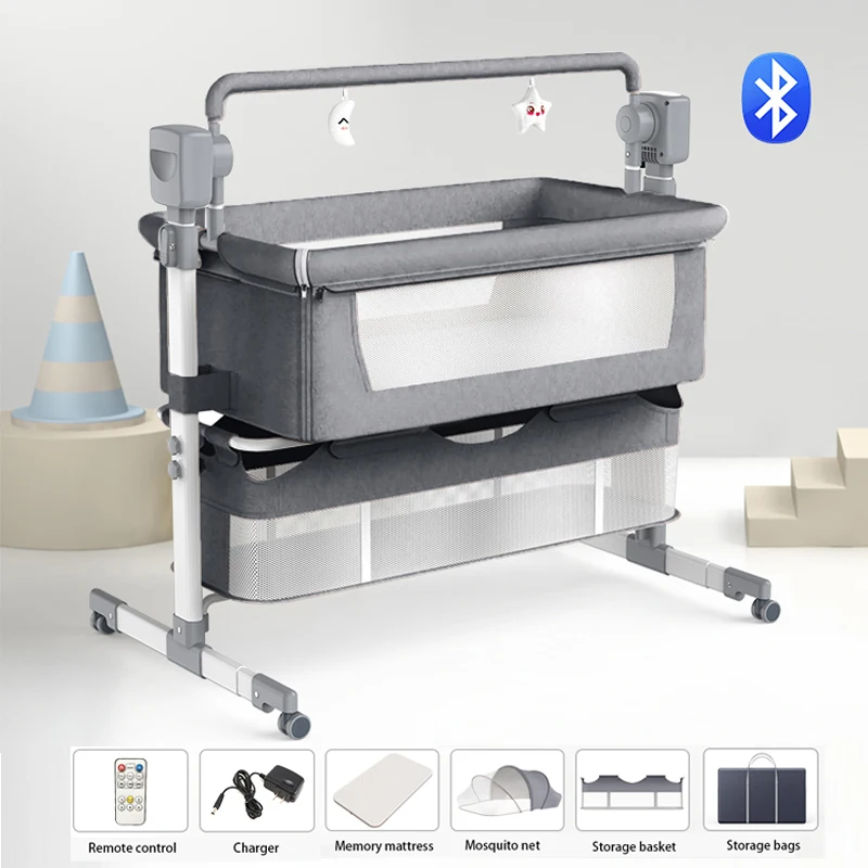 Bluetooth Elektrisches Babybett Babywiege Kinderbett Automatisch Schaukelndes Säuglingsbett Fernbedienung Timer Tragbares Babybett