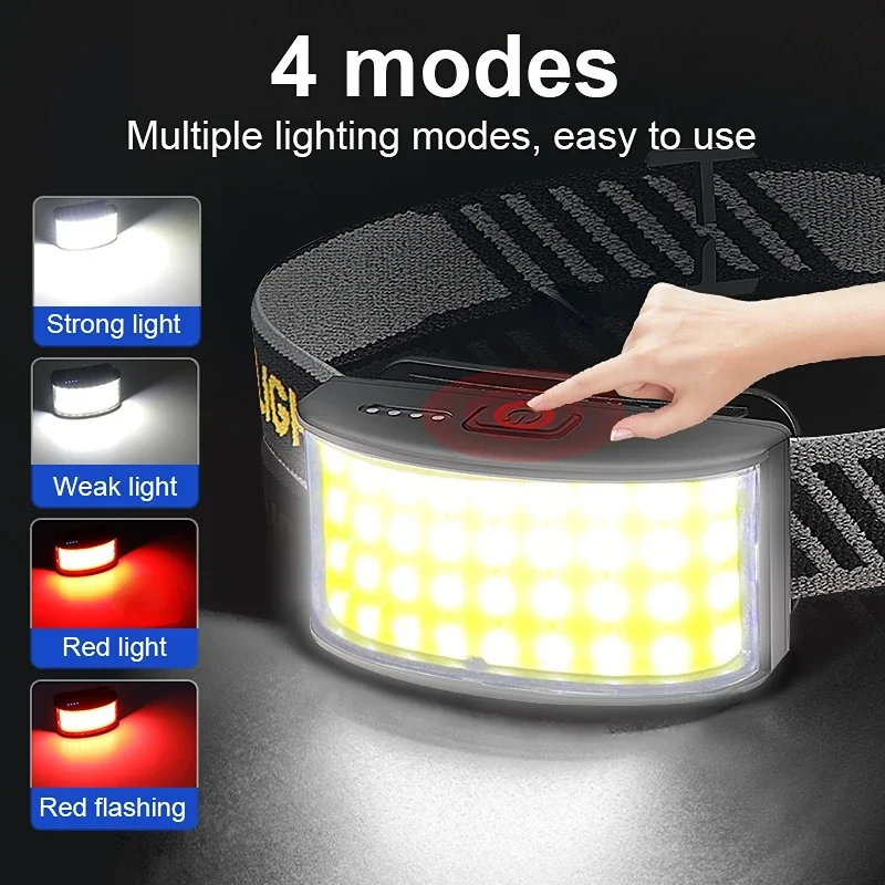 USB-C Rechargeable COB Headlamp Portable Camping Head Lamp Flashlight Super Bright Built-in Battery Waterproof Fishing Headlight
