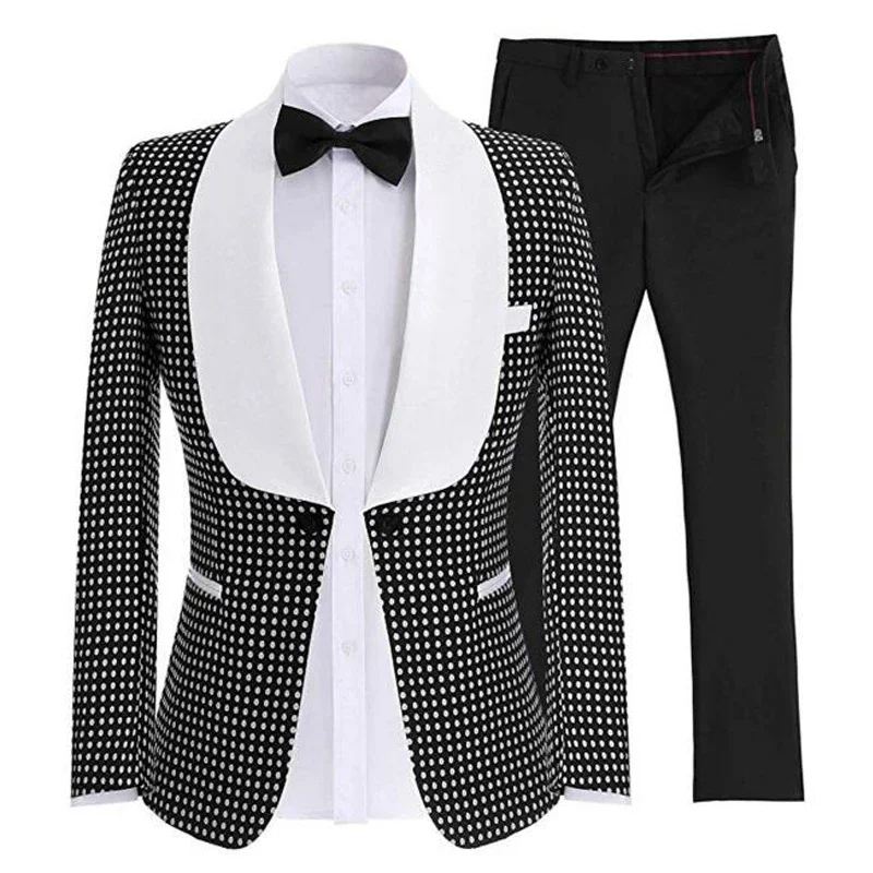 

Dots Groom Tuxedo For Wedding Prom 2 Piece Shawl Lapel Men Suits Custom Made Male Fashion Costume Jacket With Trousers 2022 2024