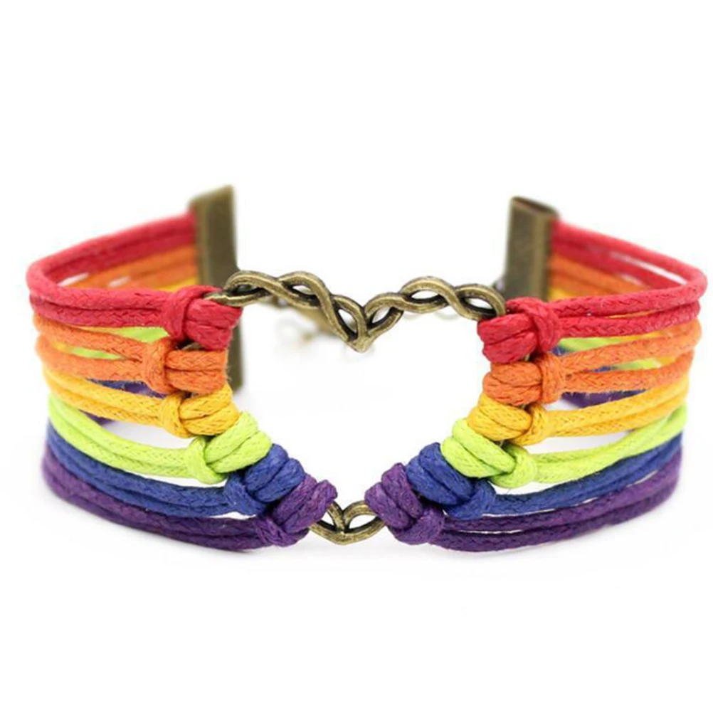 2 قطعة قوس قزح فخر مثلي الجنس مثليه قوس قزح اللون سوار سوار المعصم يناسب معظم الزي غير القابل للصدأ دائم