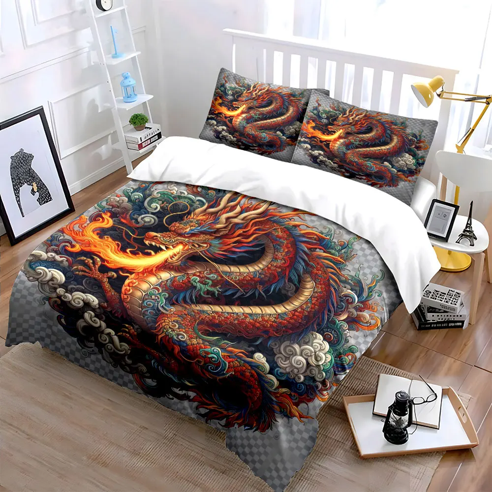 "Dragon Design Home Decor Set" Soft Skin-Friendly Bedding Set Includes 1 Duvet Cover And 2 Pillowcase, Gift