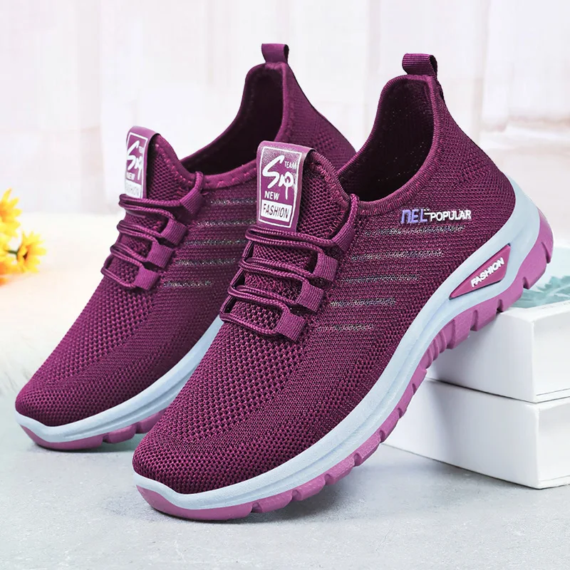 

Women's Large Size Breathable Knit Sneakers, Lightweight Soft Sole Casual Sports Shoes, Non-slip Comfortable Flat Trainers