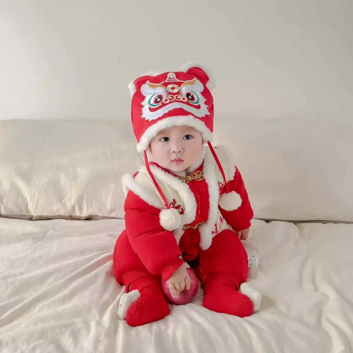 Combinaison de Style chinois pour enfants، زي Tang Hanfu rouge، Tenue traditionnelle chinoise du novel an، barboteuse Dra